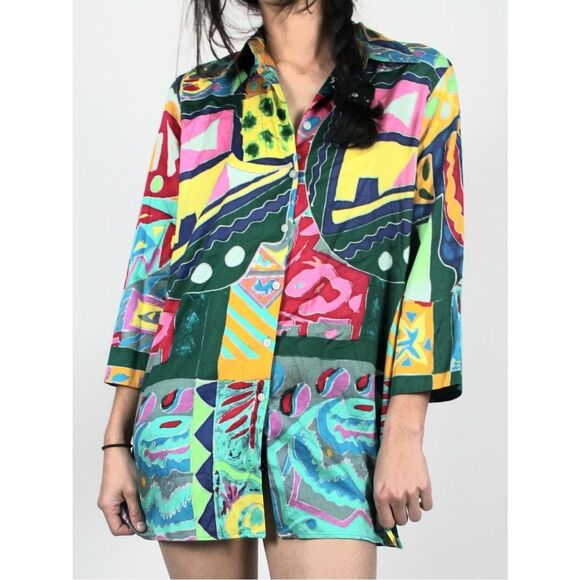 Ralph Lauren Tops - Ralph Lauren Multicolor wearable art boho Button Down plus size Shirt